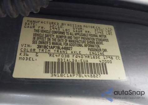 2011 Nissan Versa 1.8S из США, поврежденный, VIN 3N1BC1AP7BL448827